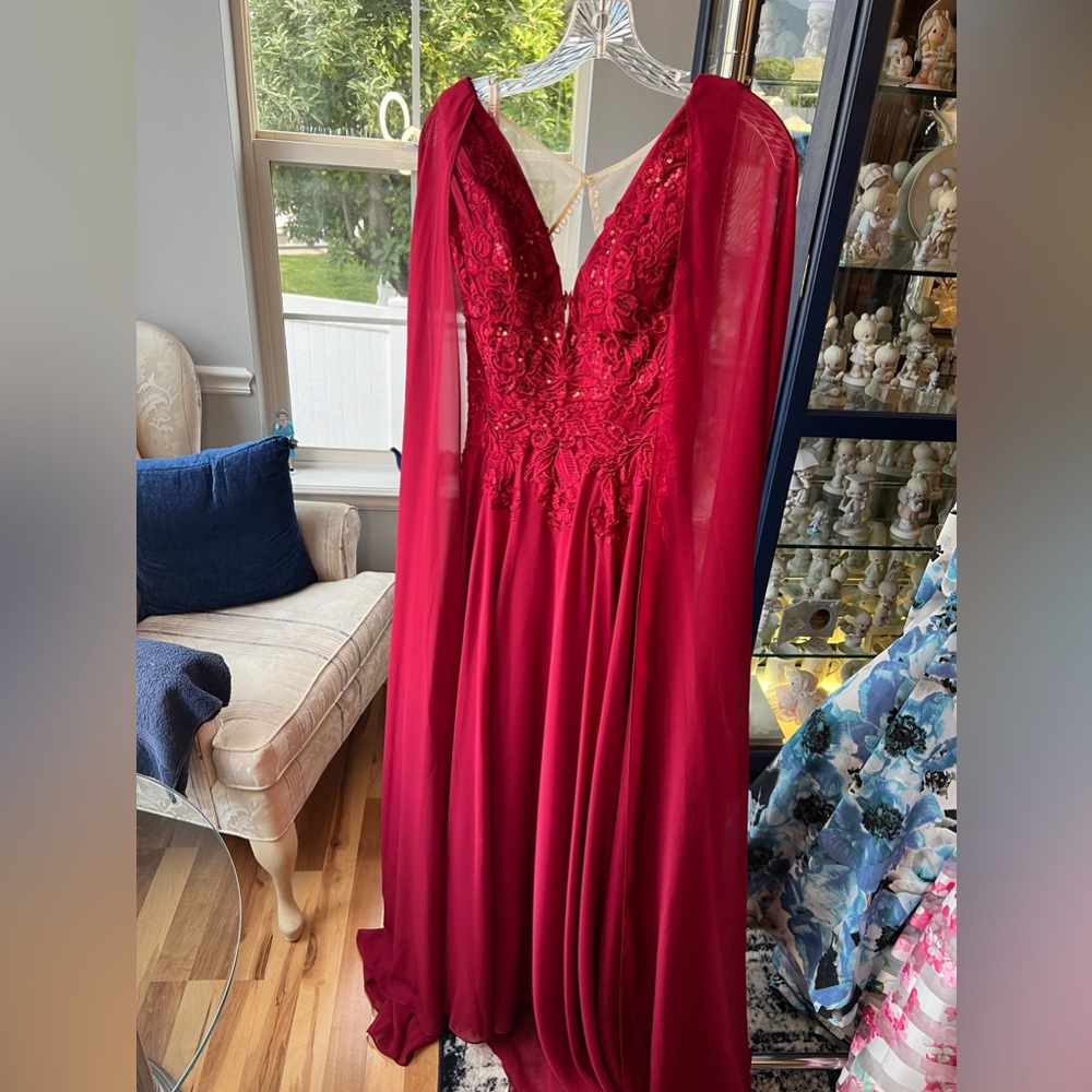 Beautiful red caped gown! New with tags!